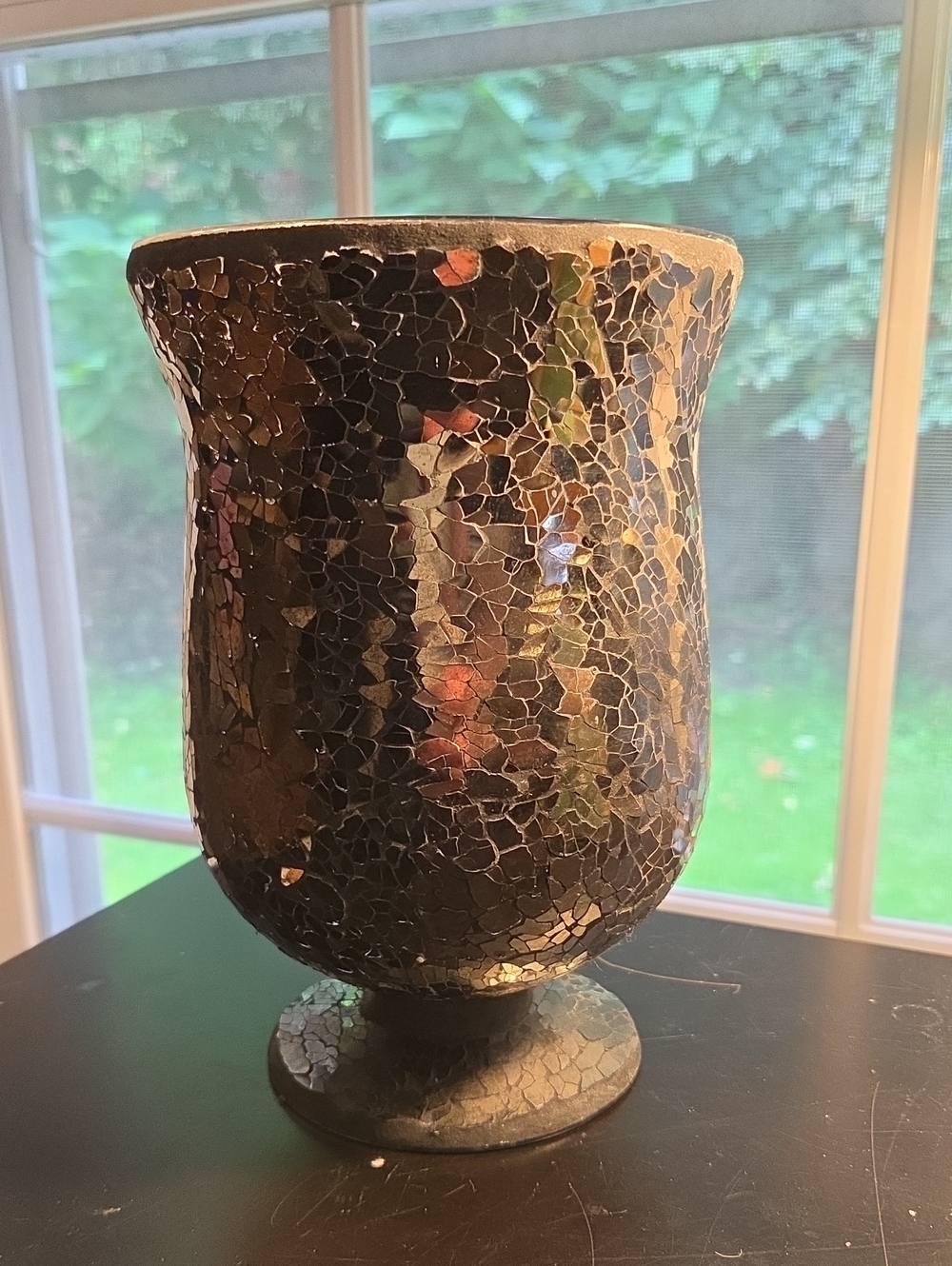 Decorative Mosaic Glass Urn - Black and Multicolor Accent